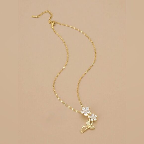 Crystal flower necklace N748 - Picture 1 of 4